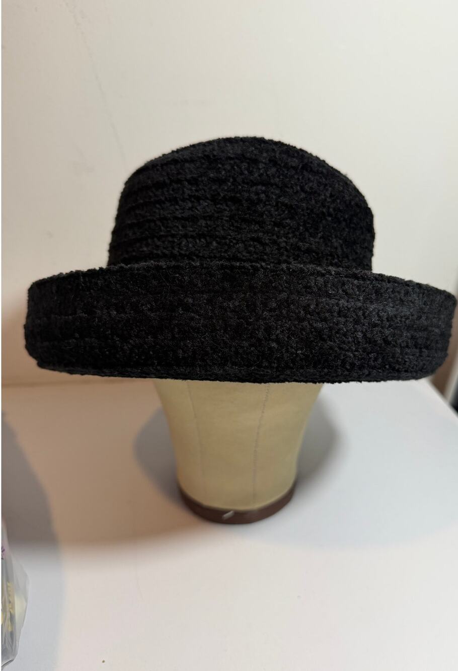 Retro Betmar New York Knit Cloche Bucket Hat Bow OS black acrylic vintage